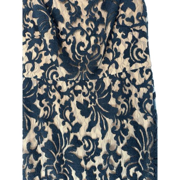 Tadashi Shoji Dress Navy Nude Embroidered Lace Formal Maxi Evening Gown Size 6 - Picture 6 of 15